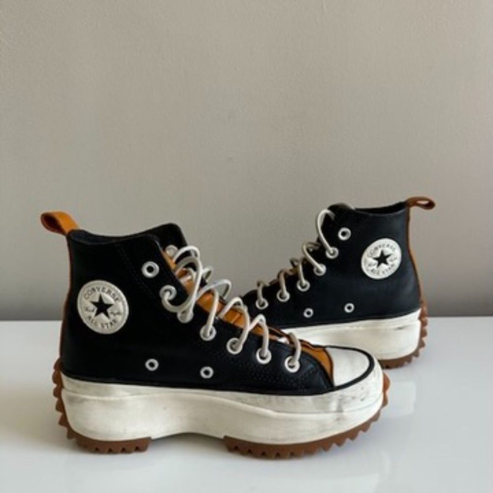 Converse Run Star Hike Hi Platform Black Saffron Leather Size 6